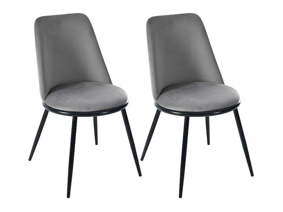 Set Van 2 Fluwelen Gestoffeerde Stoelen Met Rugleuning - Zwart Metalen Structuur - Grijs