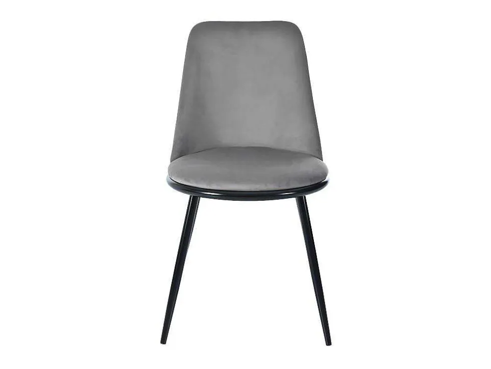 Set Van 2 Fluwelen Gestoffeerde Stoelen Met Rugleuning - Zwart Metalen Structuur - Grijs