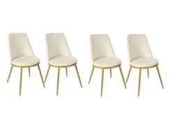Set Van 4 Fluwelen Gestoffeerde Stoelen Met Rugleuning - Goud Metalen Structuur - Beige