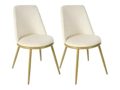 Set Van 4 Fluwelen Gestoffeerde Stoelen Met Rugleuning - Goud Metalen Structuur - Beige