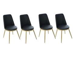 Set Van 4 Fluwelen Gestoffeerde Stoelen Met Rugleuning - Goudkleurige Metalen Structuur - Zwart