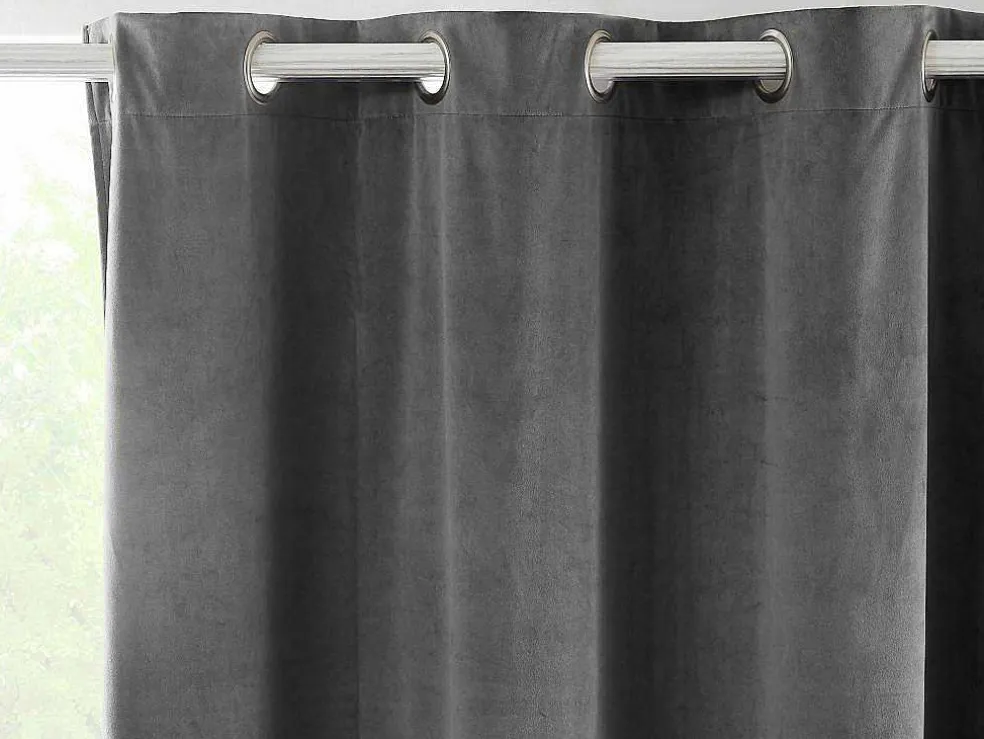 Set Van 2 Fluwelen Gordijnen - 140 X 260 Cm - Grijs - Ahtari