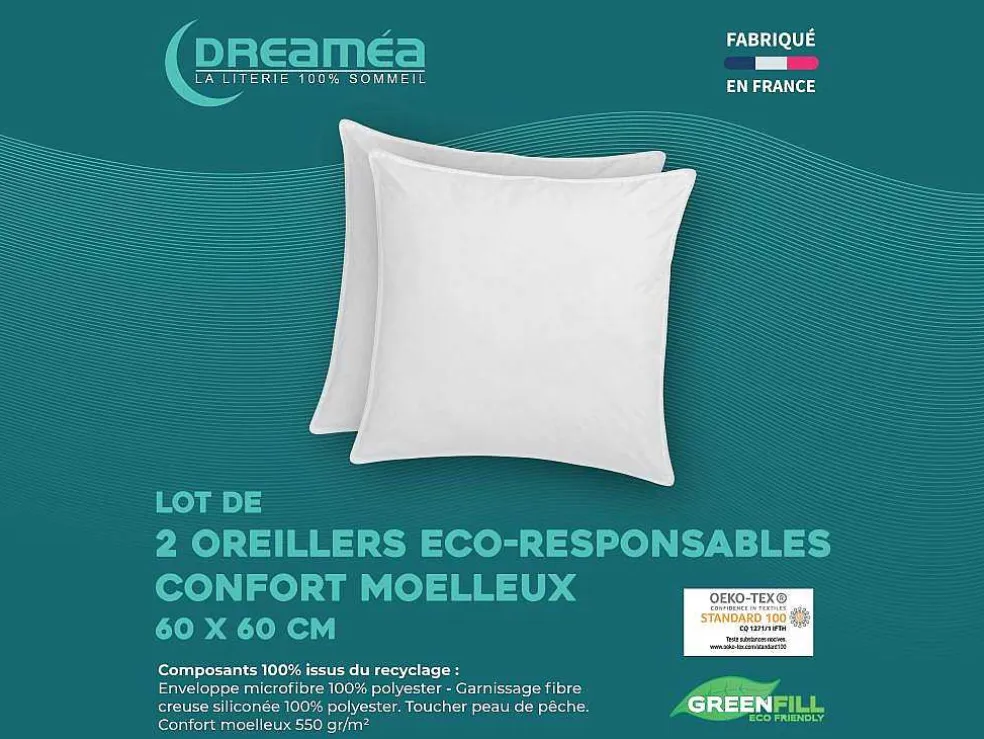 Set Van 2 Gerecyclede Hoofdkussens 60 X 60 Cm Van Dreamea - 100% Microvezel Hoes - Rosa