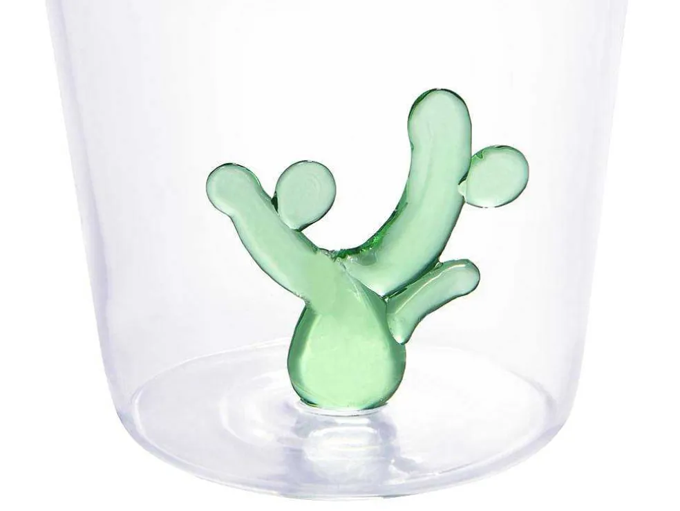 Set Van 4 Glazen Met Cactus - Transparant En Groen - O8 X H10 Cm - Puntia