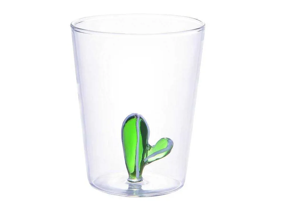 Set Van 4 Glazen Met Cactus - Transparant En Groen - O8 X H10 Cm - Puntia