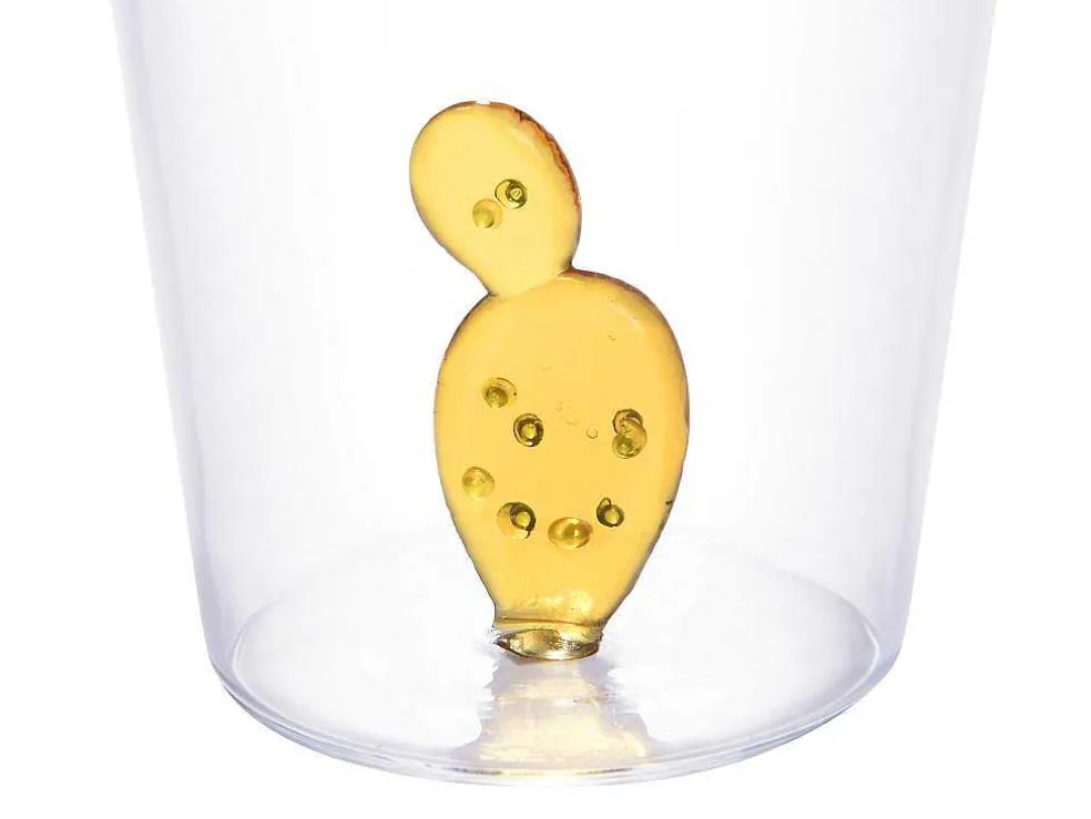 Set Van 4 Glazen Met Cactus - Transparant En Groen - O8 X H10 Cm - Puntia