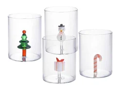 Set Van 4 Glazen Met Kerstmotieven - O7,5 X H9,5 Cm - Scopa