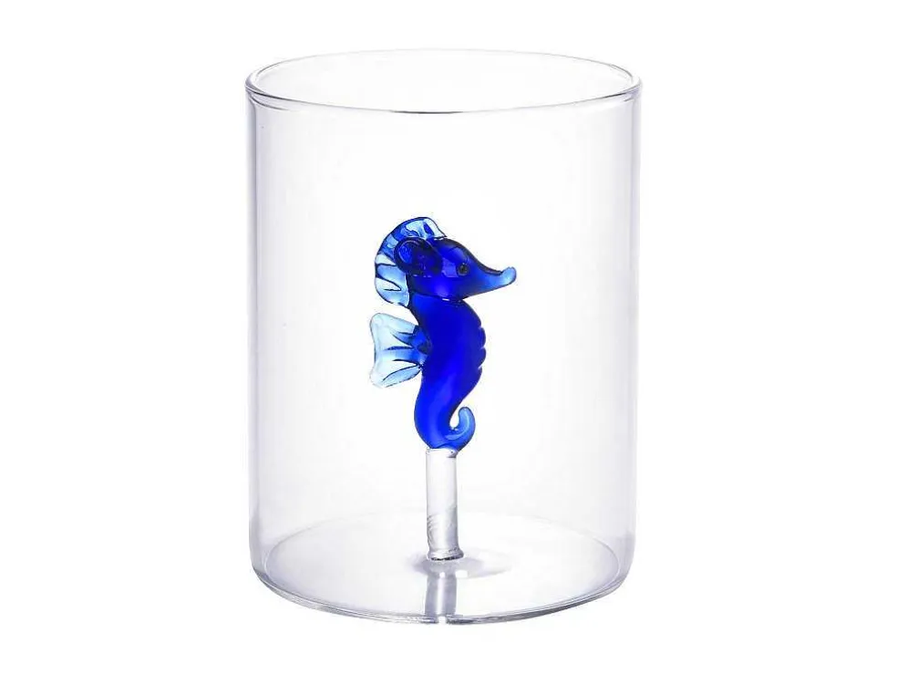 Set Van 4 Glazen Met Walvissen En Zeepaardjes - Transparant En Blauw - O7,5 X H9,5 Cm - Parasa