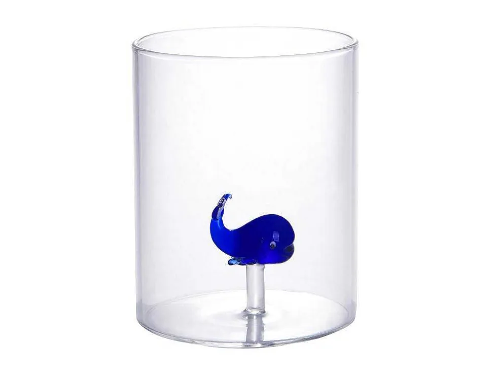 Set Van 4 Glazen Met Walvissen En Zeepaardjes - Transparant En Blauw - O7,5 X H9,5 Cm - Parasa
