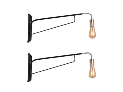 Set Van 2 Hangende Wandlampen - Metaal - L65 X D10 X H25 Cm - Zwart En Koperkleurig - Colwood.