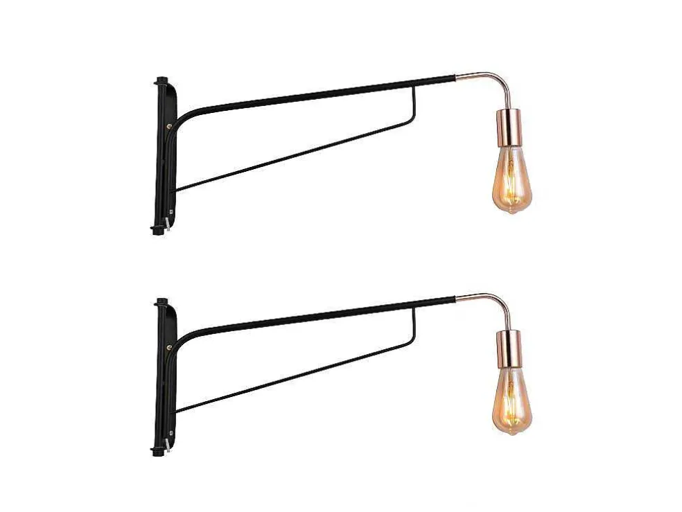 Set Van 2 Hangende Wandlampen - Metaal - L65 X D10 X H25 Cm - Zwart En Koperkleurig - Colwood.