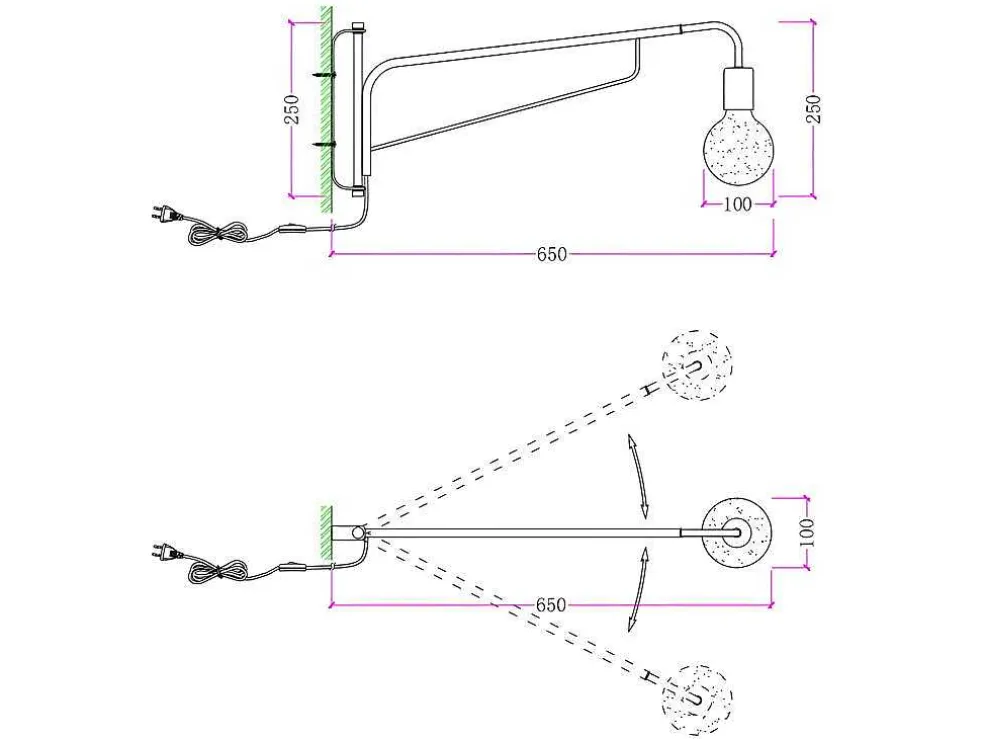 Set Van 2 Hangende Wandlampen - Metaal - L65 X D10 X H25 Cm - Zwart En Koperkleurig - Colwood.