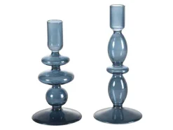 Set Van 2 Kandelaars - D9 X H21 Cm En D9 X H18,5 Cm - Glas - Blauw - Kandie