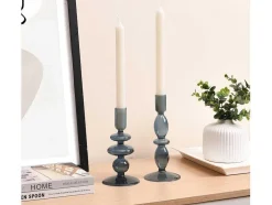 Set Van 2 Kandelaars - D9 X H21 Cm En D9 X H18,5 Cm - Glas - Blauw - Kandie