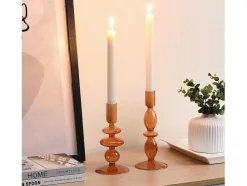 Set Van 2 Kandelaars - H21 En 18,5 Cm - Glas - Oranje - Kandie