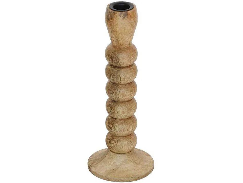Set Van 2 Kandelaars Van Mangohout - H23 Cm - Naturel - Fainin