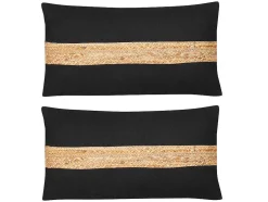 Set Van 2 Katoenen En Jute Kussens - 30 X 60 Cm - Naturel En Zwart - Natura