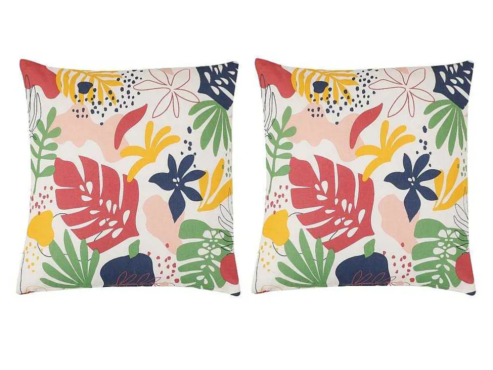 Set Van 2 Katoenen Kussens Met Bloemmotief - 45 X 45 Cm - Veelkleurig - Bariola