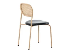Set Van 4 Kunstleer En Rotan Stoelen - Metalen Poten - Zwart