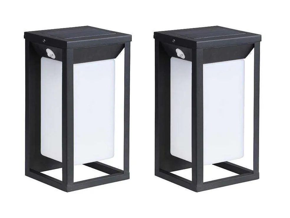 Set Van 2 Led-Buitenwandlampen Op Zonne-Energie - L. 15 X H. 30 Cm - Metaal - Zwart - Fozzano