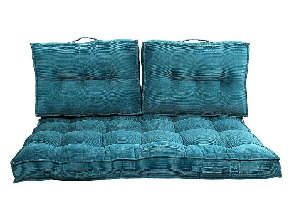 Set Van 1 Matras + 2 Palletkussens Van Ribfluweel - Blauw - Baila