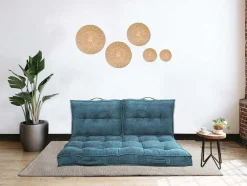Set Van 1 Matras + 2 Palletkussens Van Ribfluweel - Blauw - Baila