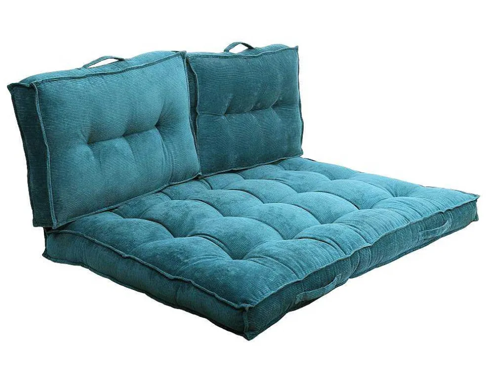 Set Van 1 Matras + 2 Palletkussens Van Ribfluweel - Blauw - Baila