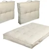 Set Van 1 Matras + 2 Palletkussens Van Ribfluweel - Beige - Baila