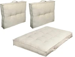 Set Van 1 Matras + 2 Palletkussens Van Ribfluweel - Beige - Baila