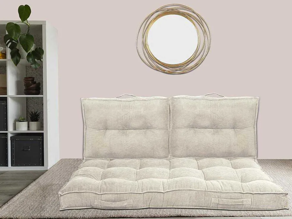 Set Van 1 Matras + 2 Palletkussens Van Ribfluweel - Beige - Baila