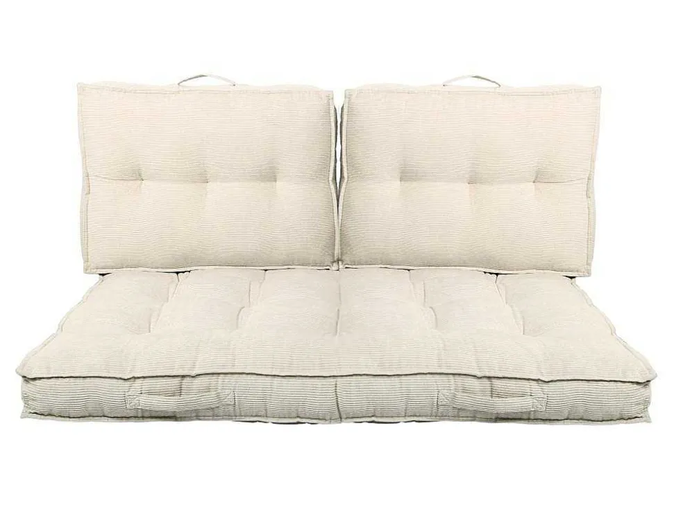 Set Van 1 Matras + 2 Palletkussens Van Ribfluweel - Beige - Baila
