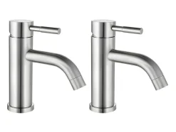 Set Van 2 Mechanische Mengkranen Met Ronde Vorm Van Roestvrij Staal - Geborsteld Nikkelkleurig - H17 Cm - Salavan