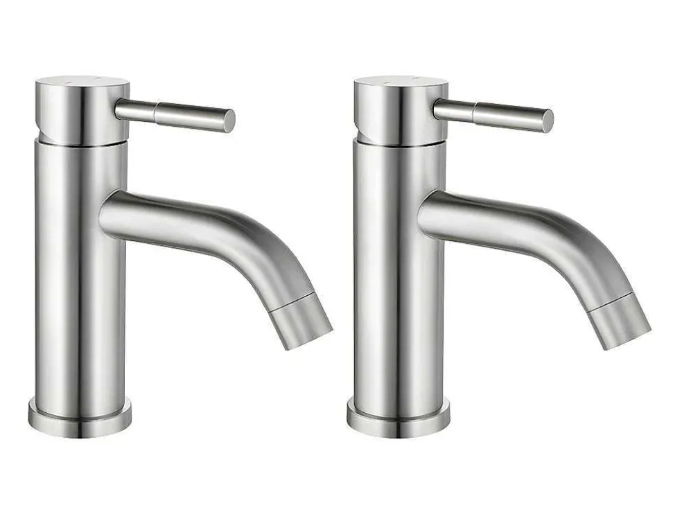 Set Van 2 Mechanische Mengkranen Met Ronde Vorm Van Roestvrij Staal - Geborsteld Nikkelkleurig - H17 Cm - Salavan