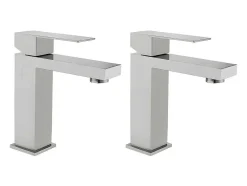 Set Van 2 Mechanische Mengkranen Met Vierkante Vorm Van Roestvrij Staal - Geborsteld Nikkelkleurig - H17,3 Cm - Canilas