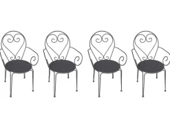 Set Van 4 Metalen Tuinstoelen Met Smeedijzereffectt Met Armleuningen - Antraciet - Guermantes