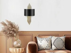 Set Van 2 Metalen Wandlampen In Art-Decostijl - L22 X H75 Cm - Zwart En Goudkleurig - Sangarius