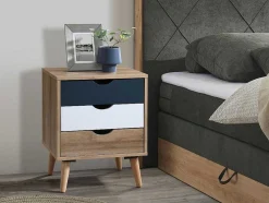 Set Van 2 Nachtkastjes 3 Lades - Kleur: Naturel, Wit En Marineblauw - Lurvia