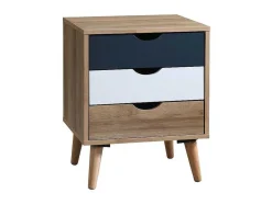Set Van 2 Nachtkastjes 3 Lades - Kleur: Naturel, Wit En Marineblauw - Lurvia