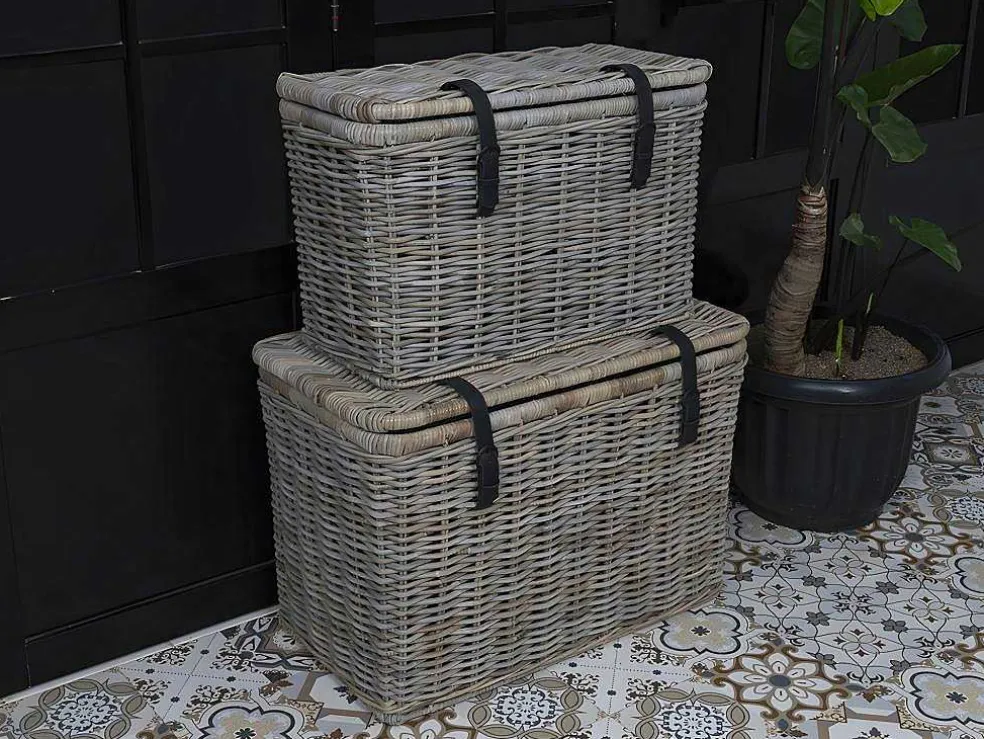 Set Van 2 Opbergkoffers Van Kubu Nefta - L80 X D45 X H55 Cm En L70 X D35 X H45 Cm - Natuurlijk Grijs
