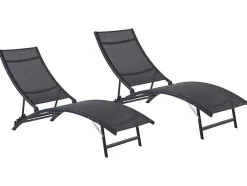 Set Van 2 Opstapelbare Ligstoelen Van Aluminium En Textileen - Zwart - Zensia