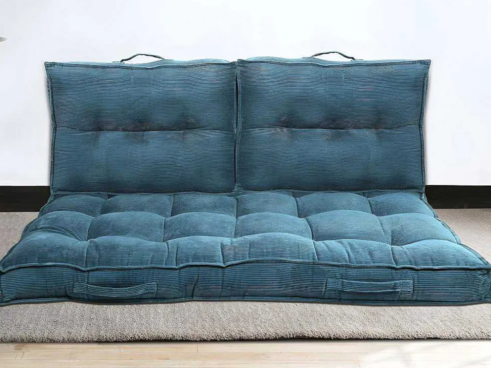Set Van 2 Palletkussens Van Ribfluweel - L60 X D40 Cm - Blauw - Baila
