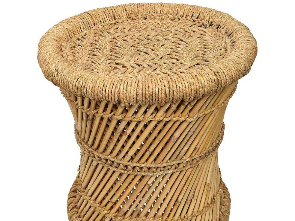 Set Van 2 Ronde Poefs Van Licht Naturelkleurig Rotan Mirtaka