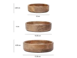 Set Van 3 Schaaltjes Van Mangohout - D17, 15 Et 12 Cm - Naturel - Valisa