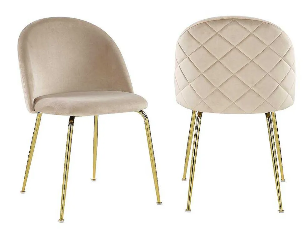 Set Van 2 Stoelen Melbourne - Fluweel En Goudkleurig Metaal - Beige