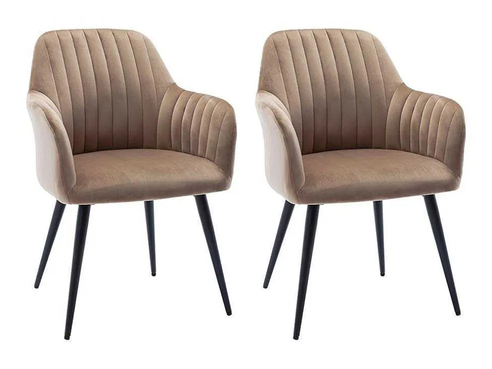 Set Van 2 Stoelen Met Armleuningen Eleana - Fluweel En Zwart Metaal - Beige