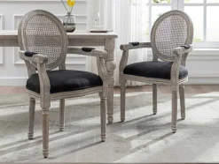 Set Van 2 Stoelen Met Armleuningen - Riet, Stof En Heveahout - Zwart - Antoinette