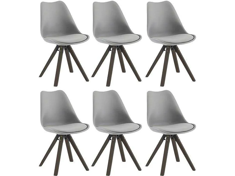 Set Van 6 Stoelen Van Polypropyleen En Beuken - Grijs En Donker Naturel - Serani