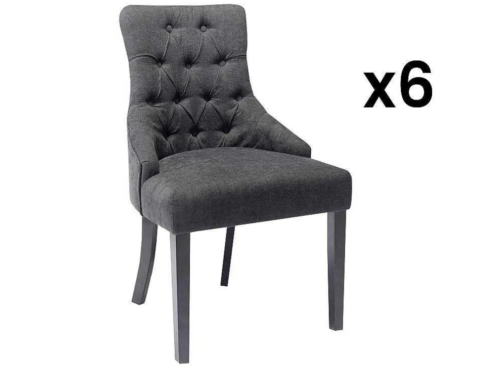 Set Van 6 Stoelen Van Stof En Heveahout - Grijs - Mervia
