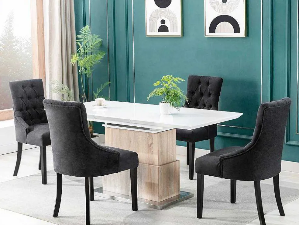 Set Van 6 Stoelen Van Stof En Heveahout - Grijs - Mervia