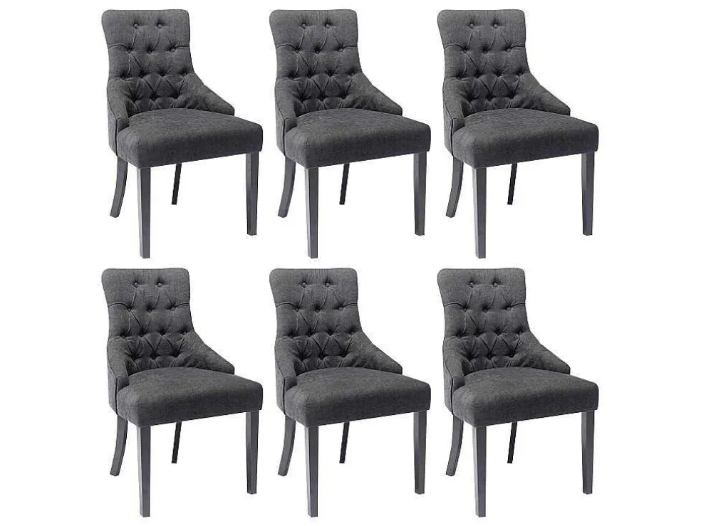 Set Van 6 Stoelen Van Stof En Heveahout - Grijs - Mervia